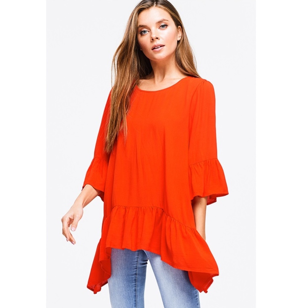 NWT Ruffled Round Neck Boho Tunic Top - Picture 3 of 8